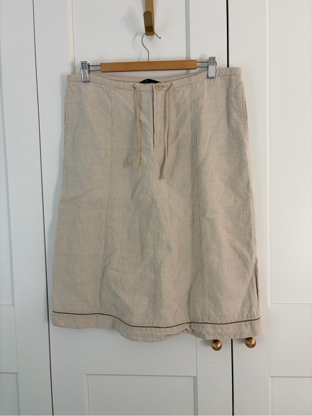 Eddie Bauer Tan Neutral Cream Linen A-Line Drawstring Skirt | M Tall